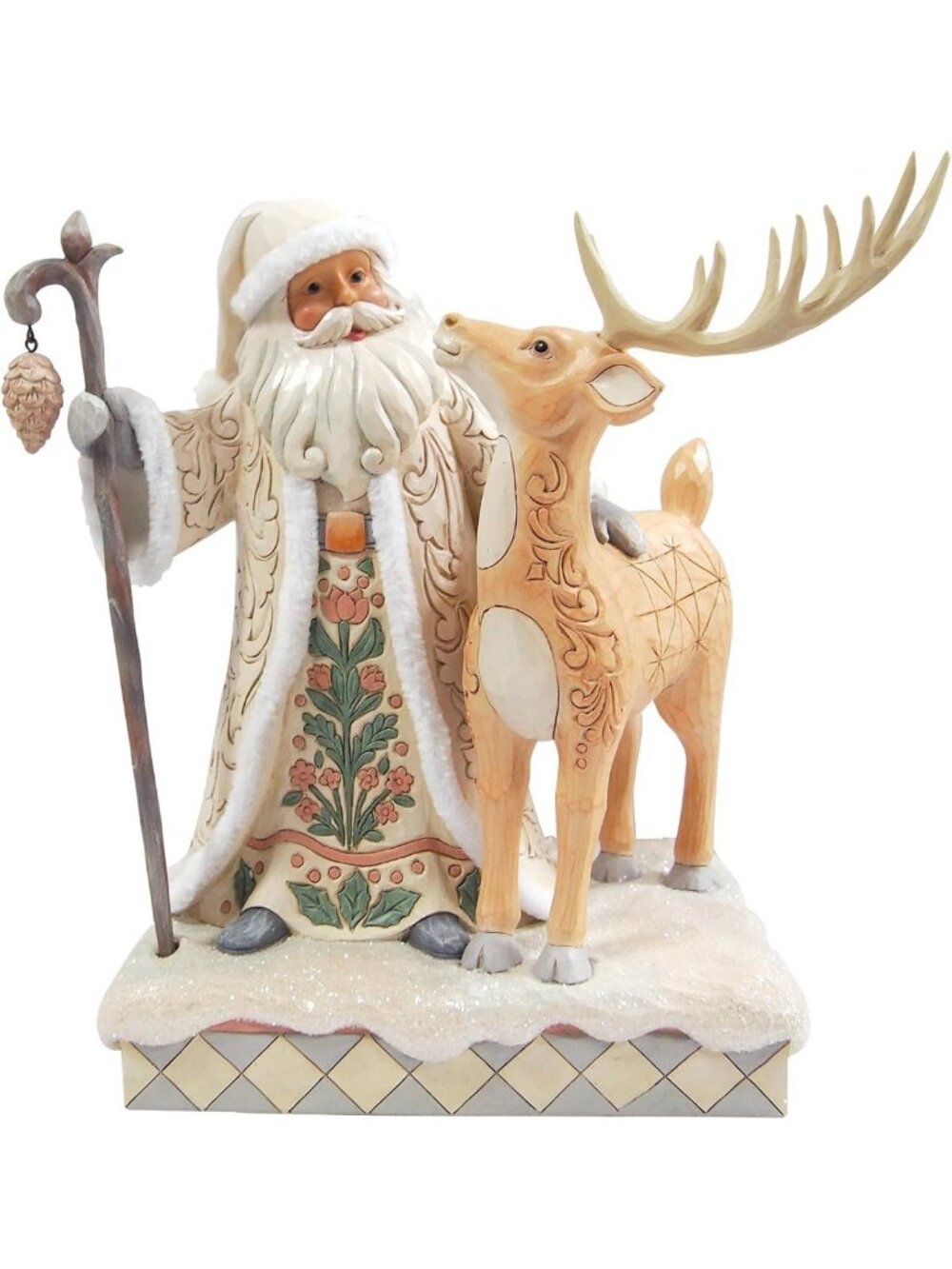 Charming Woodland Santa Figurine with Buck - 11.25 Inch Multicolor Decor